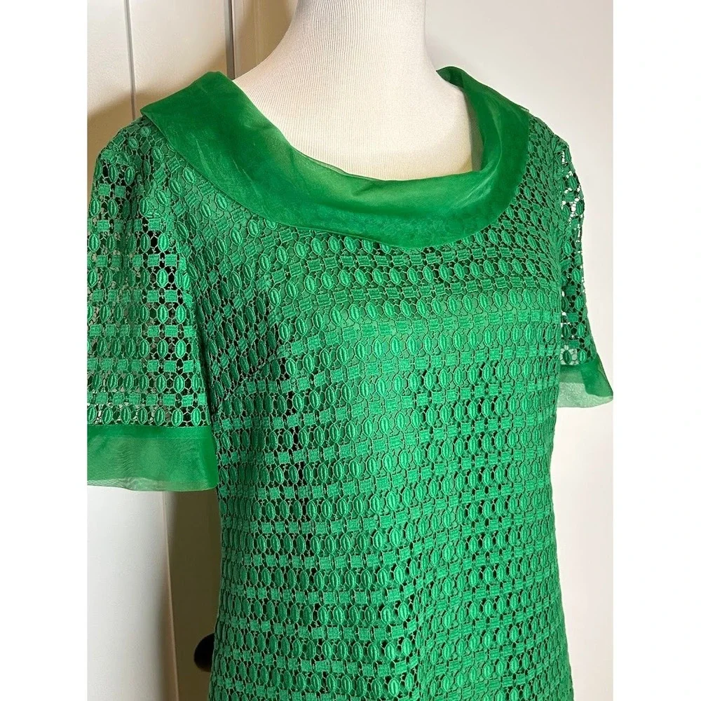 VTG R T Paras Manila Womens Emerald Green Lace Overlay Cowl Neck Shift Dress Med